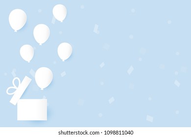 Happy father's day calligraphy greeting card paper art , gift box surprise and balloons flying with copy space , vector lettering background. illustration