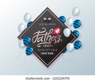 Happy Fathers Day Calligraphy greeting card and sale poster background. Vector illustration.