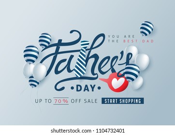 Happy Fathers Day Calligraphy greeting card and sale poster background. Vector illustration.