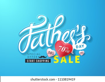 Happy Fathers Day Calligraphy greeting card and sale poster background. Vector illustration.