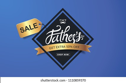 Happy Fathers Day Calligraphy greeting card and sale poster background. Vector illustration.