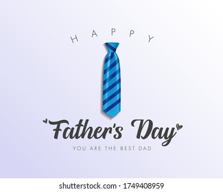 Happy Father`s Day calligraphy greeting card with blue striped necktie. Vector illustration