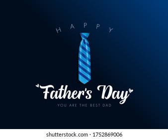 Happy Fathers Day calligraphy greeting card blue colors for best dad ever. Father's day sale promotion banner with striped necktie. Vector illustration