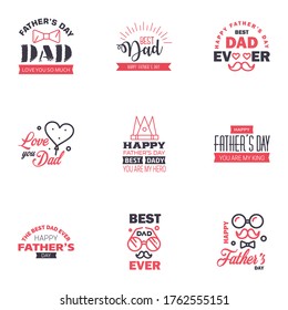 Happy Fathers Day Calligraphy greeting card 9 Black and Pink Typography Collection. Vector illustration. Editable Vector Design Elements
