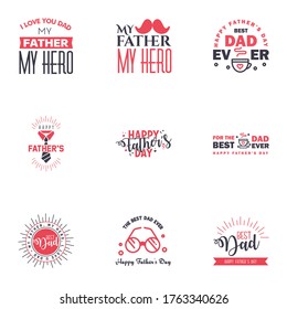 Happy Fathers Day Calligraphy greeting card 9 Black and Pink Typography Collection. Vector illustration. Editable Vector Design Elements