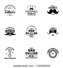 Happy Fathers Day Calligraphy greeting card 9 Black Typography Collection. Vector illustration.  Editable Vector Design Elements