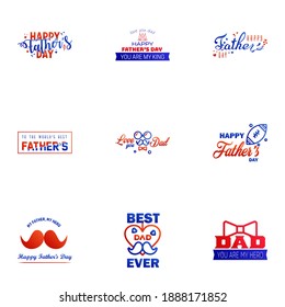 Happy Fathers Day Calligraphy greeting card 9 Blue and red Typography Collection. Vector illustration. Editable Vector Design Elements