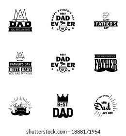 Happy Fathers Day Calligraphy greeting card 9 Black Typography Collection. Vector illustration.  Editable Vector Design Elements