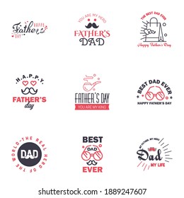Happy Fathers Day Calligraphy greeting card 9 Black and Pink Typography Collection. Vector illustration. Editable Vector Design Elements