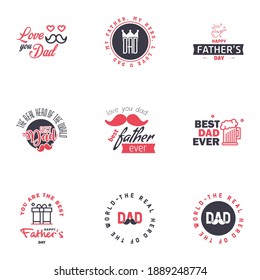 Happy Fathers Day Calligraphy greeting card 9 Black and Pink Typography Collection. Vector illustration. Editable Vector Design Elements