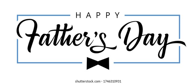 Happy Fathers Day calligraphy poster. Vector black bow tie and frame decoration for Father's day sale shopping, special offer banner. Best Dad in the world