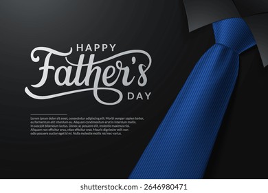 Happy Father's Day Calligraphy with realistic men's tie on black background vector illustration