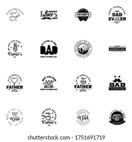 Happy fathers day card 16 Black Set Vector illustration.  Editable Vector Design Elements