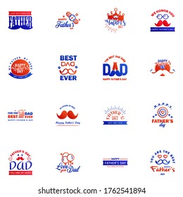 Happy fathers day card 16 Blue and red Set Vector illustration. Editable Vector Design Elements