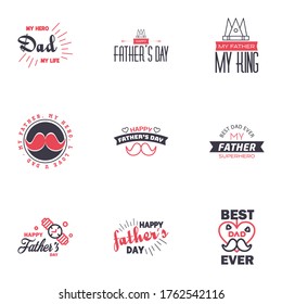 Happy fathers day card 9 Black and Pink Set Vector illustration. Editable Vector Design Elements