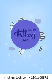 Happy Father's Day card with badge and decoration. Handwritten lettering. Fathers day banner. Vector Illustration.