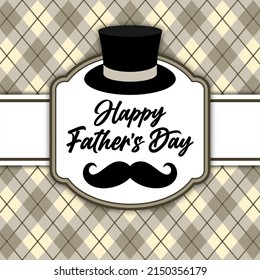 Happy fathers day card banner mustache and hat vector design background