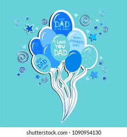 Happy Father's Day card. Best Dad. I love my Dad. Celebration mint background with balloons and place for your text. Vector Illustration