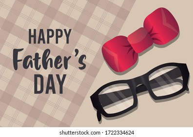 happy fathers day card with bowtie and eyeglasses vector illustration design