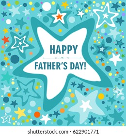 Happy Father's Day card. Celebration mint background with  stars, firework and place for your text. Vector Illustration