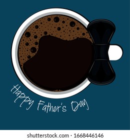 Happy fathers day card with a coffee cup and bowtie - Vector illustration