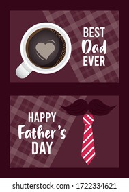 happy fathers day card with coffee cup and heart vector illustration design