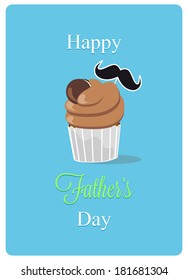 happy fathers day card with creamy cupcake on blue background