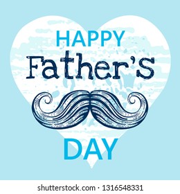 Happy Father's day card. Cute poster with mustaches icon for best Dad. Cool moustache sketch drawing, elegant typography for t-shirt print, banner design. Father day text. Isolated on white background