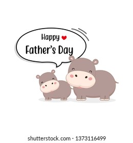 Happy Father's Day card with cute Hippo characters. Vector illustration in cartoon style. 