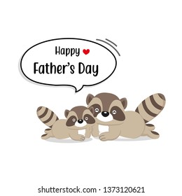 Happy Father's Day card with cute Raccoon characters. Vector illustration in cartoon style. 