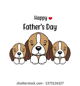 Happy Father's Day card with cute Dog characters. Vector illustration in cartoon style. 