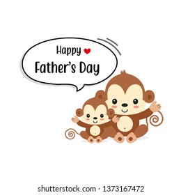 Happy Father's Day card with cute Monkey characters. Vector illustration in cartoon style. 