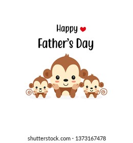 Happy Father's Day card with cute Monkey characters. Vector illustration in cartoon style. 