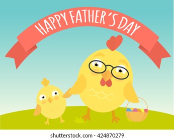 Happy Father's Day  card with cute animal . Dad and son