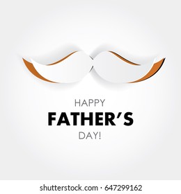 Happy father's day card. Cutout paper mustache on white background. Congratulation and greeting for Dad. Creative poster, banner, advertisement, flyer, template for sticker. Origami element