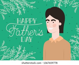 happy fathers day card with dad and leafs plant decoration