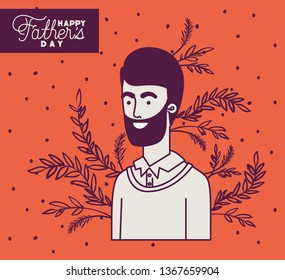 happy fathers day card with dad and leafs plant decoration