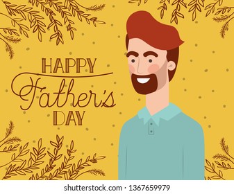 happy fathers day card with dad and leafs plant decoration