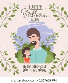 happy fathers day card with dad and daughter characters