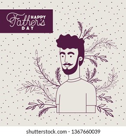 happy fathers day card with dad and leafs plant decoration
