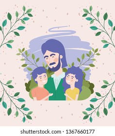 happy fathers day card with dad and kids