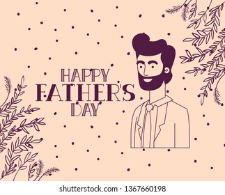 happy fathers day card with dad and leafs plant decoration