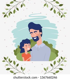 happy fathers day card with dad and daughter characters