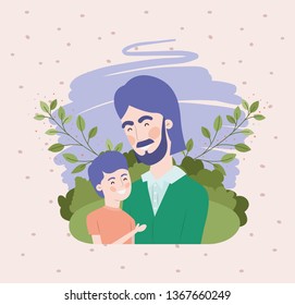happy fathers day card with dad and son characters