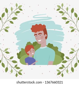 happy fathers day card with dad and son characters