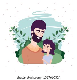 happy fathers day card with dad and daughter characters