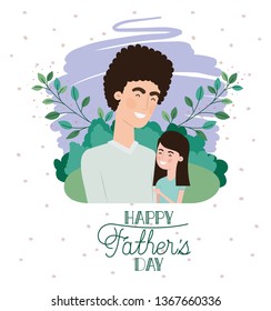 happy fathers day card with dad and daughter characters