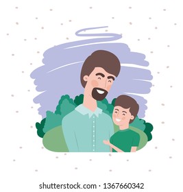 happy fathers day card with dad and son characters