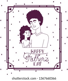 happy fathers day card with dad and daughter characters