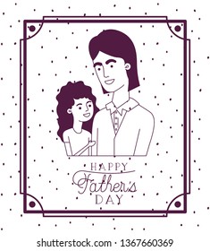 happy fathers day card with dad and daughter characters